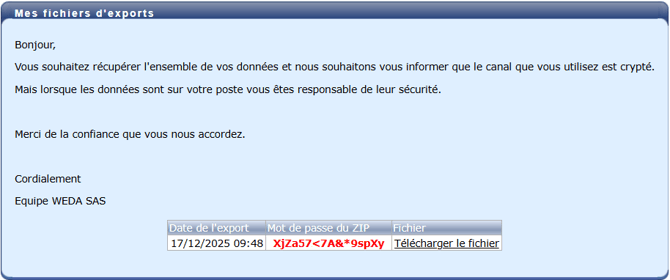 page téléchargement export